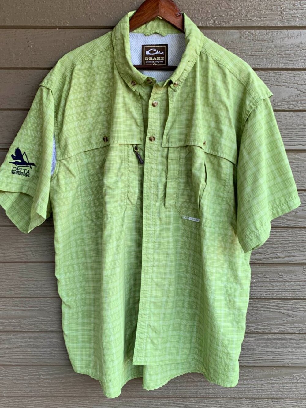 [Drake Delta Waterfowl] Green Short Sleeve Fishing Shirt XL